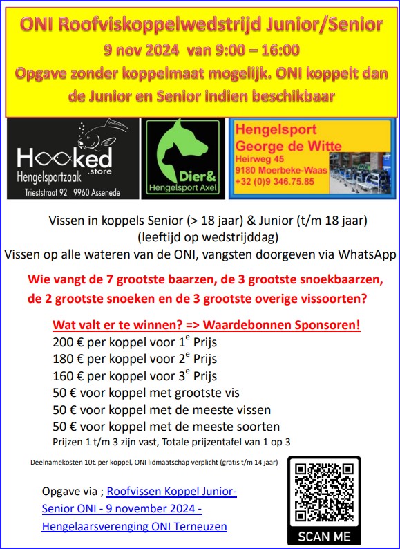 Roofviskoppelwedstrijd Junior-Senior op zaterdag 9 november